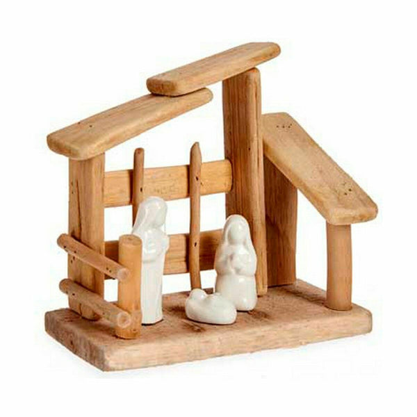 Crèche de Noël Blanc Naturel Bois Céramique 18 x 17 x 8 cm (2 Unités) - Sapin Belge