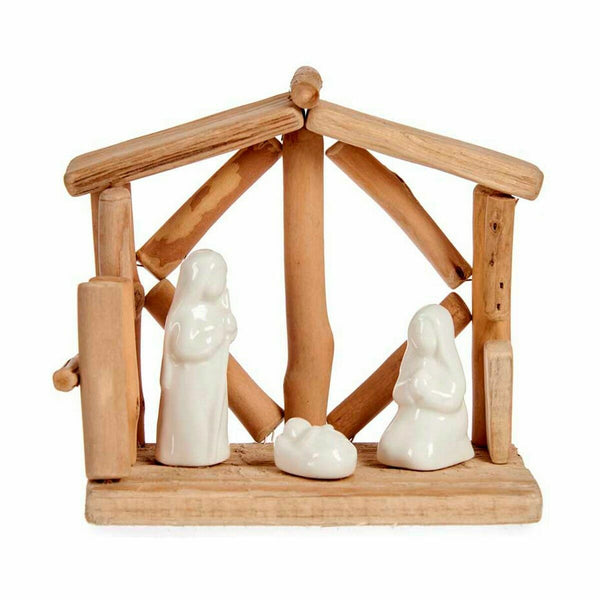 Crèche de Noël Blanc Naturel Bois Céramique 17 x 14,5 x 8 cm (2 Unités) - Sapin Belge