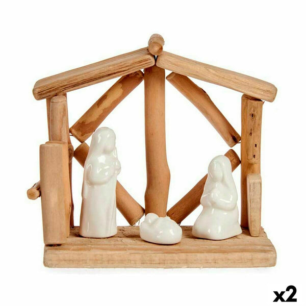 Crèche de Noël Blanc Naturel Bois Céramique 17 x 14,5 x 8 cm (2 Unités) - Sapin Belge