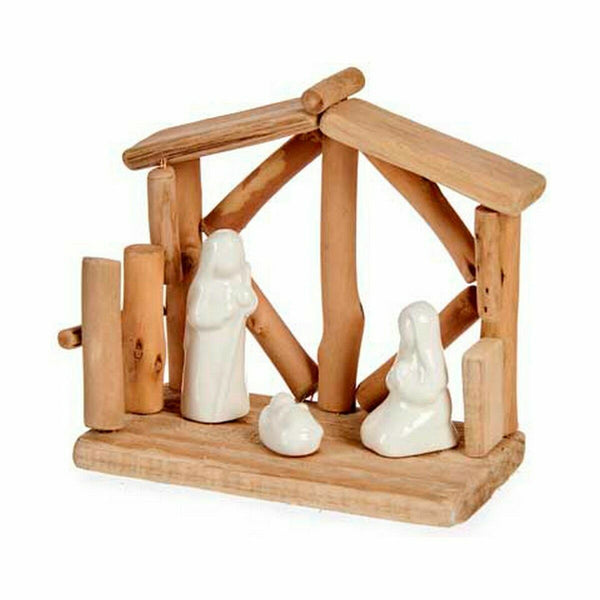 Crèche de Noël Blanc Naturel Bois Céramique 17 x 14,5 x 8 cm (2 Unités) - Sapin Belge