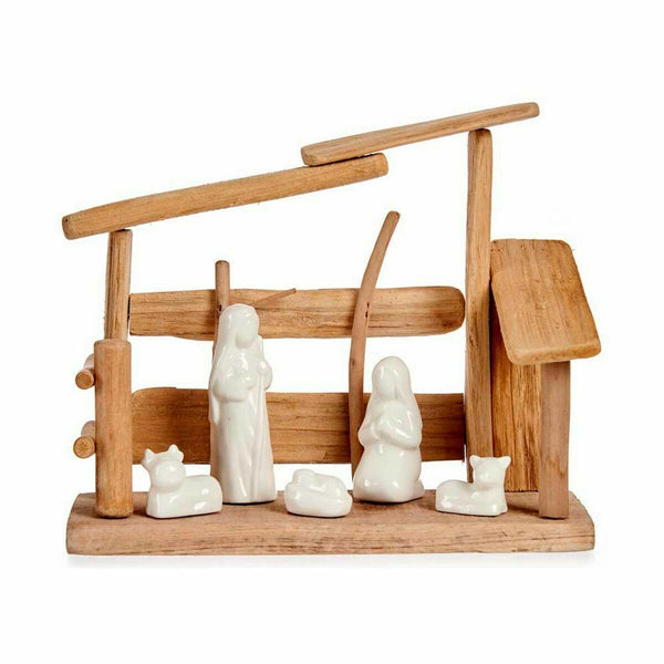 Crèche de Noël Blanc Naturel Bois Céramique 10 x 21 x 25 cm (2 Unités) - Sapin Belge