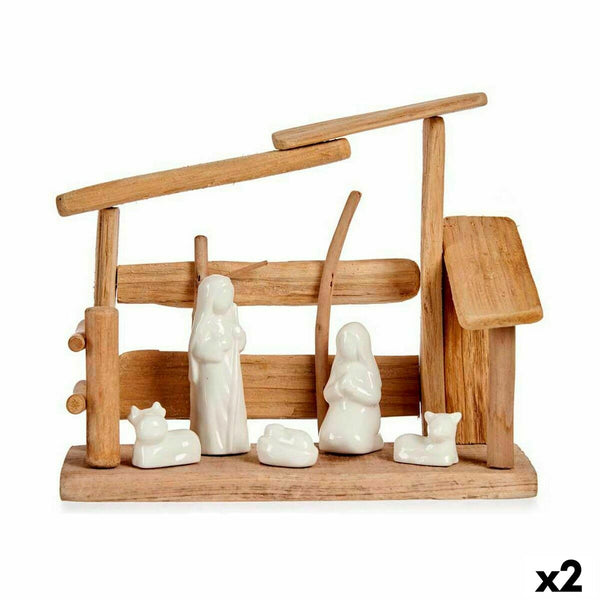 Crèche de Noël Blanc Naturel Bois Céramique 10 x 21 x 25 cm (2 Unités) - Sapin Belge