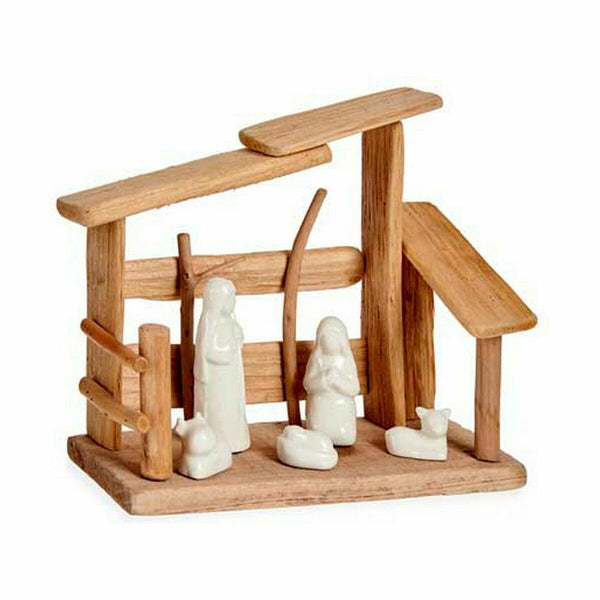 Crèche de Noël Blanc Naturel Bois Céramique 10 x 21 x 25 cm (2 Unités) - Sapin Belge