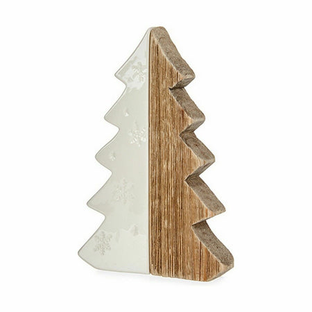 Figurine Décorative Sapin de Noël Blanc Naturel Bois Céramique 3 x 21 x 14 cm (6 Unités) - Sapin Belge