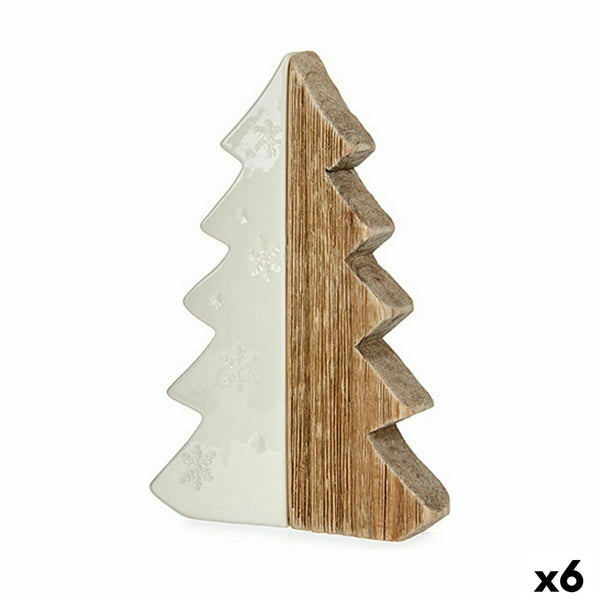 Figurine Décorative Sapin de Noël Blanc Naturel Bois Céramique 3 x 21 x 14 cm (6 Unités) - Sapin Belge