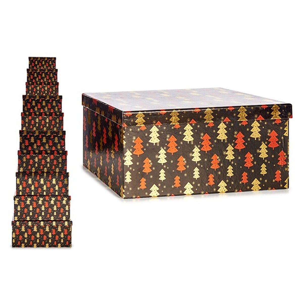 Set de boîtes décoratives Sapin de Noël Noir Rouge Doré Carton (2 Unités) - Sapin Belge