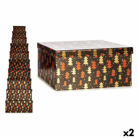 Set de boîtes décoratives Sapin de Noël Noir Rouge Doré Carton (2 Unités) - Sapin Belge