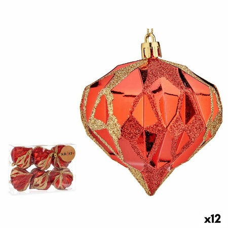 Lot de boules de Noël Diamant Rouge Plastique 8 x 9 x 8 cm (12 Unités) - Sapin Belge