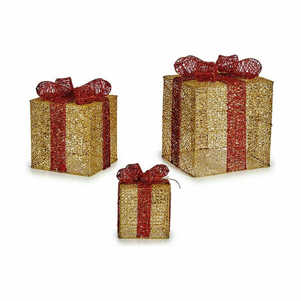 Ensemble Décorations de Noël Métal Boîte Cadeau Rouge Doré (3 Unités) - Sapin Belge