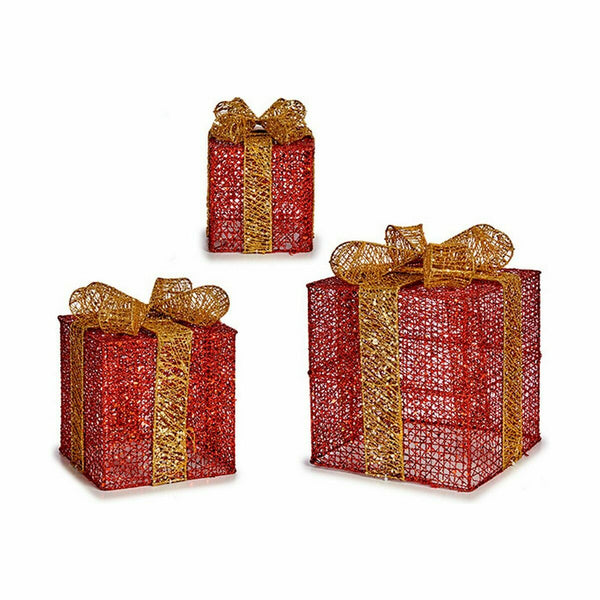 Ensemble Décorations de Noël Métal Boîte Cadeau Rouge Doré (3 Unités) - Sapin Belge