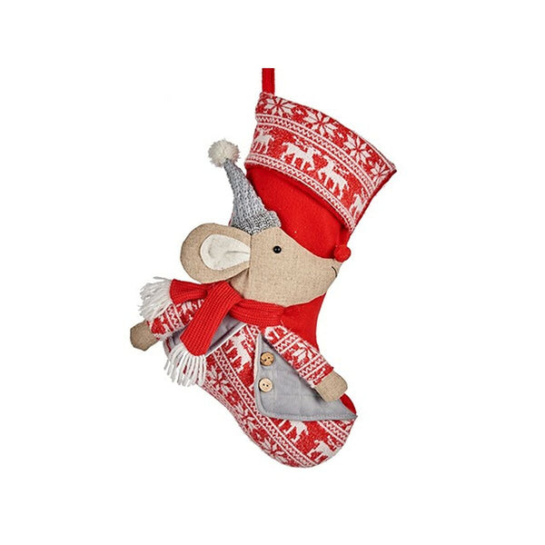 Décorations de Noël Chaussette de Noël Souris Gris Polyester 31 x 5 x 48 cm (12 Unités) - Sapin Belge