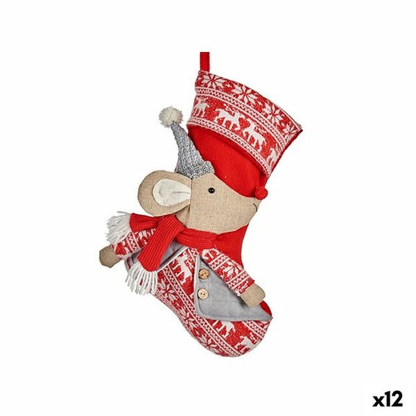 Décorations de Noël Chaussette de Noël Souris Gris Polyester 31 x 5 x 48 cm (12 Unités) - Sapin Belge