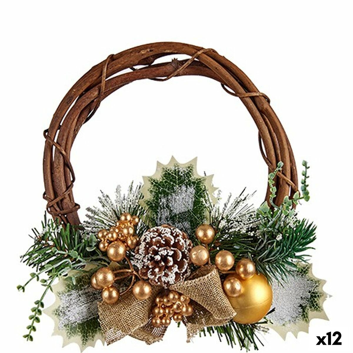 Couronne de Noël Vert Doré Bois Plastique 22 x 8 x 22 cm (12 Unités) - Sapin Belge