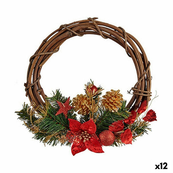 Couronne de Noël Rouge Vert Bois Plastique 33 x 9 x 35 cm (12 Unités) - Sapin Belge