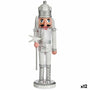 Figurine Décorative Casse-Noisette Blanc Argenté Plastique 9,5 x 28,5 x 7,5 cm (12 Unités) - Sapin Belge