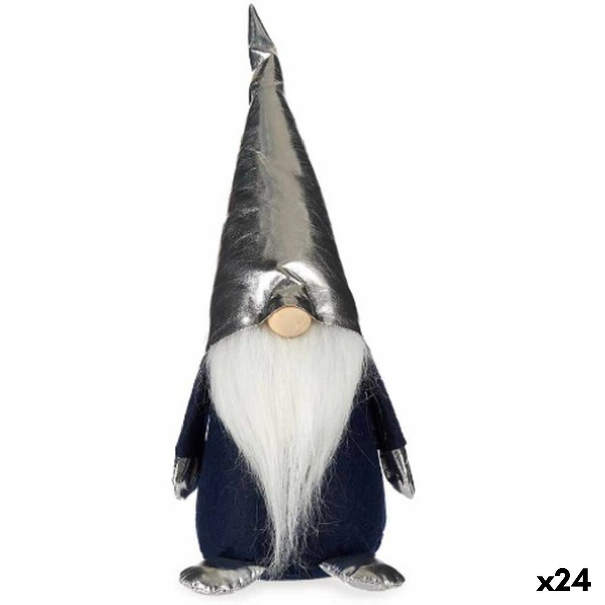 Figurine Décorative Gnome Blanc Noir Argenté Polyester Bois Sable 12 x 32 x 13 cm (24 Unités) - Sapin Belge