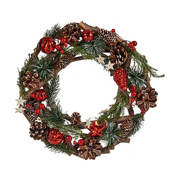 Couronne de Noël Marron Rouge Vert Bois Plastique 30 x 8 x 30 cm (12 Unités) - Sapin Belge