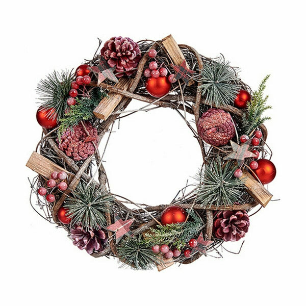 Couronne de Noël Rouge Vert Naturel Bois Plastique 35 x 10 x 35 cm (12 Unités) - Sapin Belge