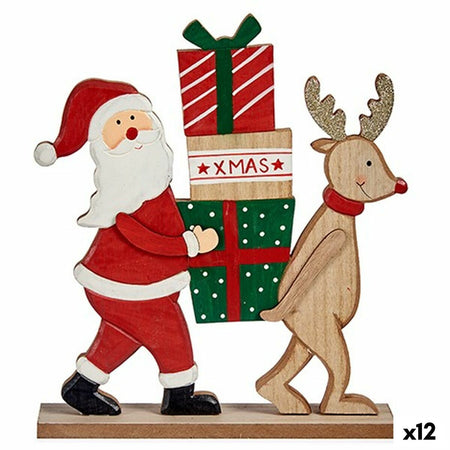 Figurine Décorative Père Noël Renne Marron Rouge Vert Bois 5 x 26 x 22 cm (12 Unités) - Sapin Belge