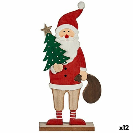 Figurine Décorative Père Noël Blanc Marron Rouge Vert Bois 5 x 30 x 15 cm (12 Unités) - Sapin Belge