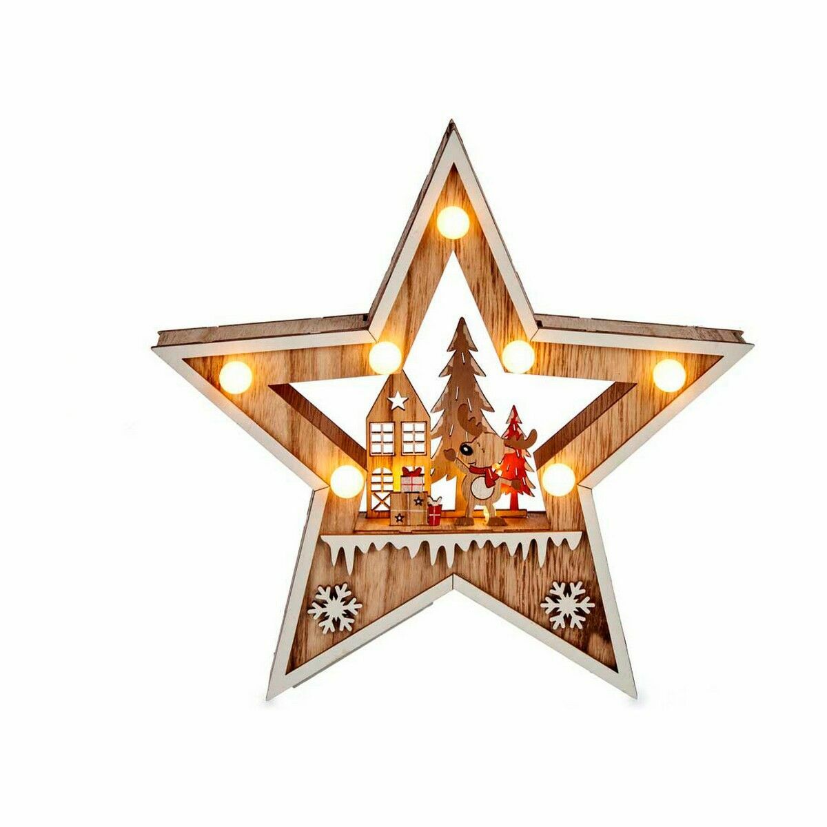 Figurine Décorative Étoile Lumière Blanc Marron Bois 4,5 x 25 x 26 cm (12 Unités) - Sapin Belge