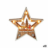 Figurine Décorative Étoile Lumière Blanc Marron Bois 4,5 x 25 x 26 cm (12 Unités) - Sapin Belge