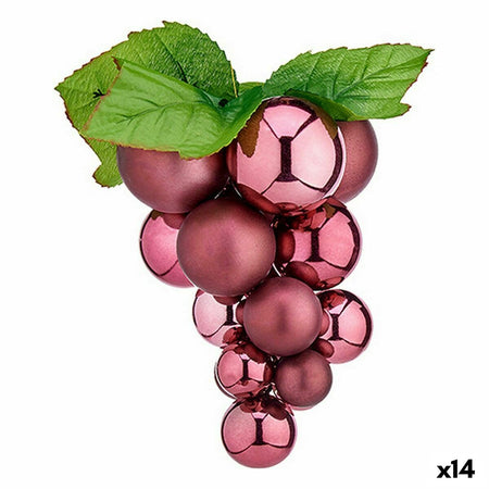 Boule de Noël Raisins Mini Rose Plastique 15 x 15 x 20 cm (14 Unités) - Sapin Belge