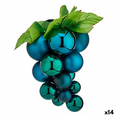 Boule de Noël Raisins Mini Bleu Plastique 15 x 15 x 20 cm (14 Unités) - Sapin Belge