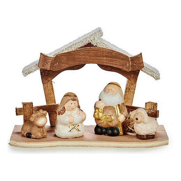 Crèche de Noël Blanc Marron Doré Bois Céramique 8,5 x 15,5 x 21,5 cm (8 Unités) - Sapin Belge