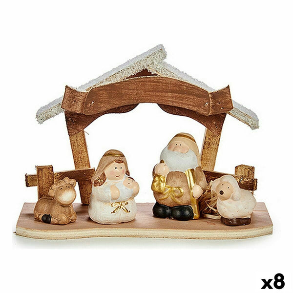 Crèche de Noël Blanc Marron Doré Bois Céramique 8,5 x 15,5 x 21,5 cm (8 Unités) - Sapin Belge