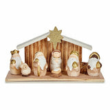 Crèche de Noël Blanc Marron Doré Bois Céramique 11 x 15,5 x 30 cm (6 Unités) - Sapin Belge