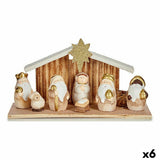 Crèche de Noël Blanc Marron Doré Bois Céramique 11 x 15,5 x 30 cm (6 Unités) - Sapin Belge