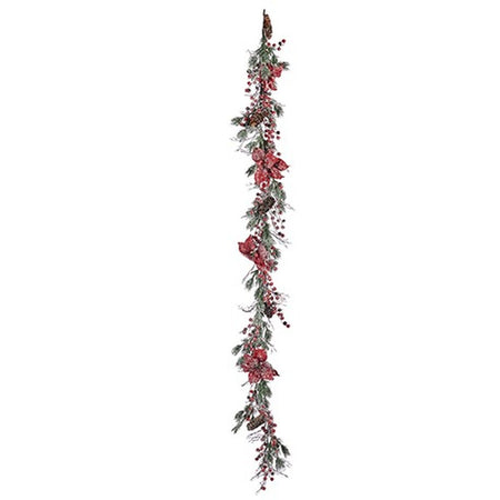 Guirlande de Noël Branche Fleurs Rouge Vert 15 x 15 x 190 cm (4 Unités) - Sapin Belge