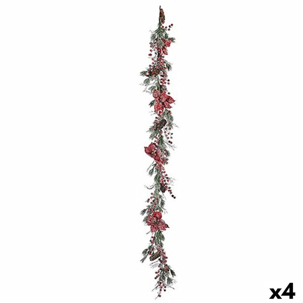 Guirlande de Noël Branche Fleurs Rouge Vert 15 x 15 x 190 cm (4 Unités) - Sapin Belge