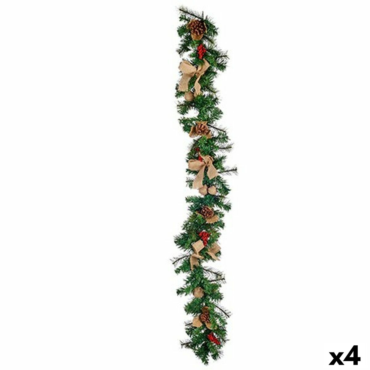 Guirlande de Noël Branche Rouge Vert 22 x 10 x 176 cm (4 Unités) - Sapin Belge