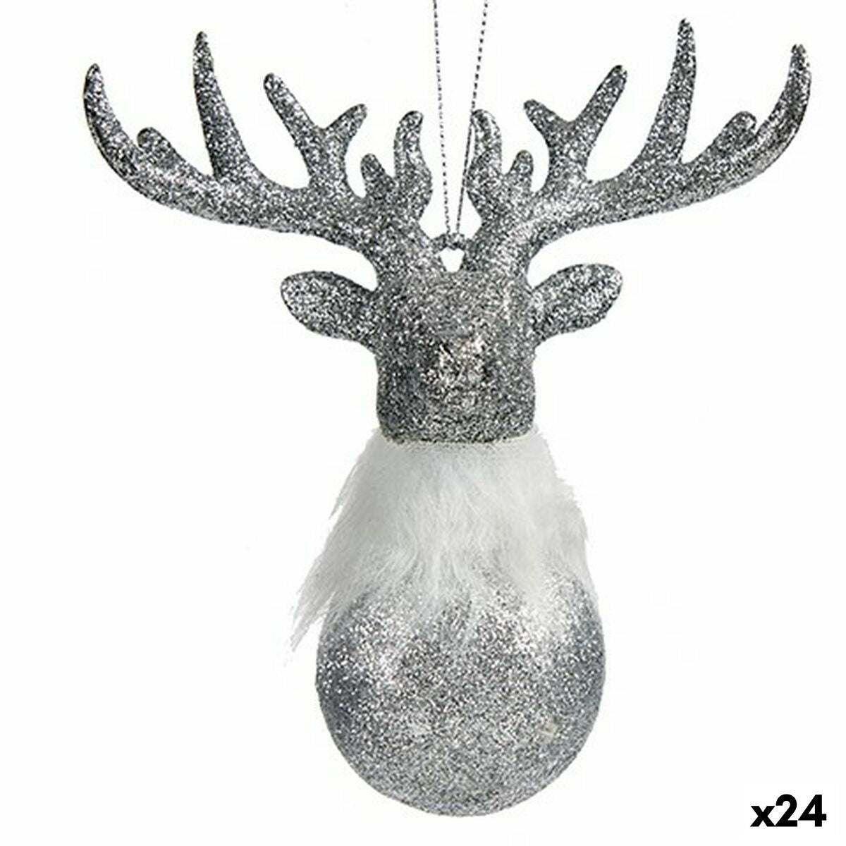 Décorations de Noël Renne Argenté Plastique Paillettes 13,5 x 15,5 x 7 cm (24 Unités) - Sapin Belge