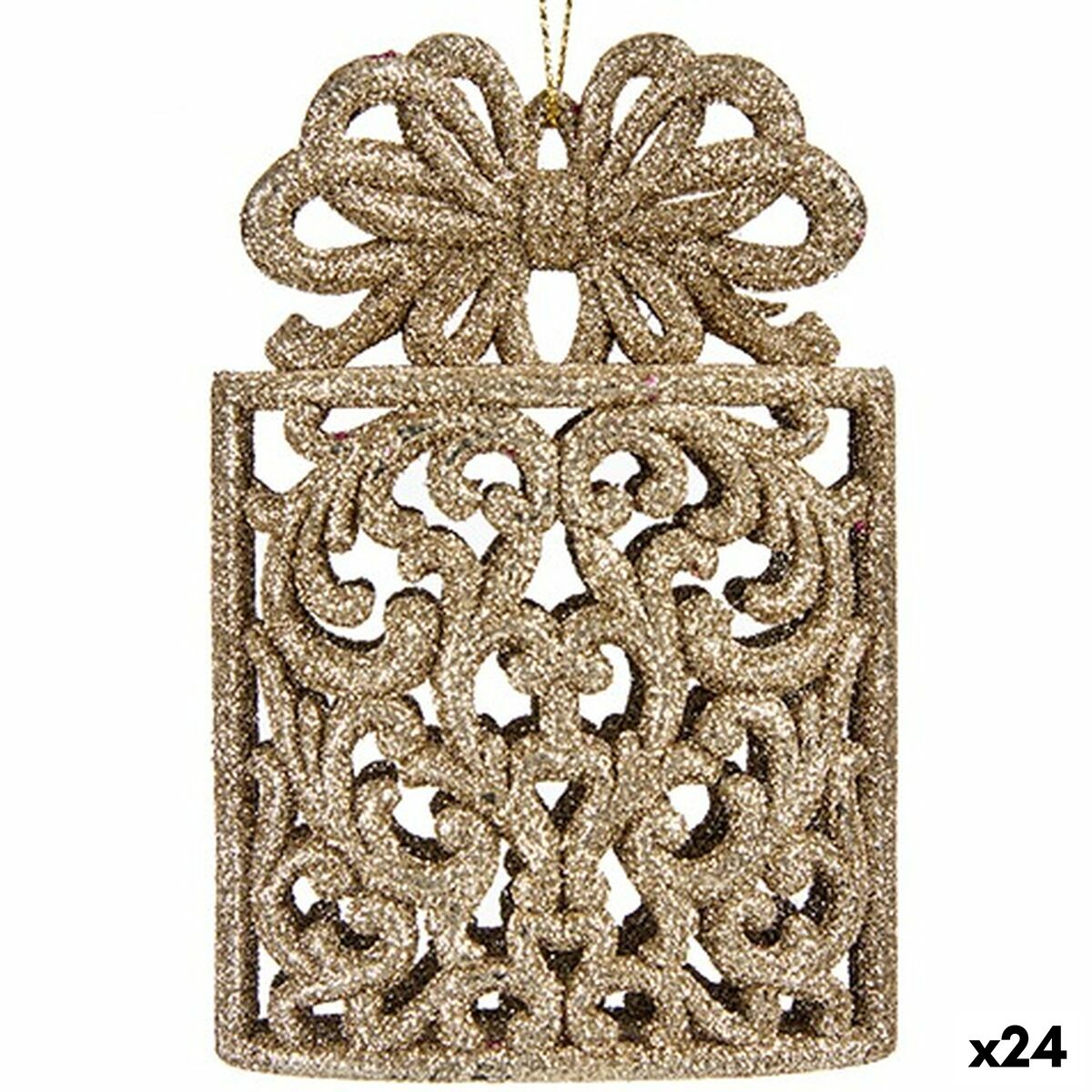 Décorations de Noël Boîte Cadeau champagne Plastique Paillettes 7,5 x 11,5 x 4 cm (24 Unités) - Sapin Belge