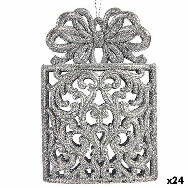 Décorations de Noël Boîte Cadeau Argenté Plastique Paillettes 7,5 x 11,5 x 4 cm (24 Unités) - Sapin Belge