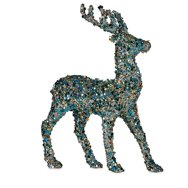 Figurine Décorative renne de noël Paillettes Bleu Doré 6,5 x 31 x 20 cm (4 Unités) - Sapin Belge