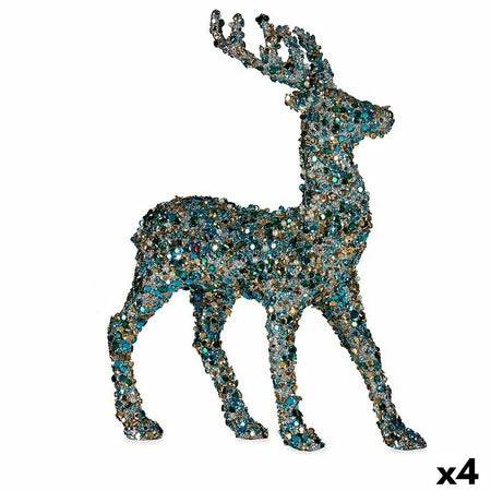 Figurine Décorative renne de noël Paillettes Bleu Doré 6,5 x 31 x 20 cm (4 Unités) - Sapin Belge