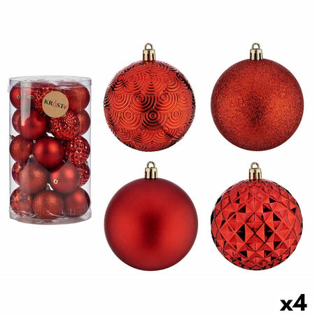 Lot de boules de Noël Rouge PVC Ø 8 cm (4 Unités) - Sapin Belge