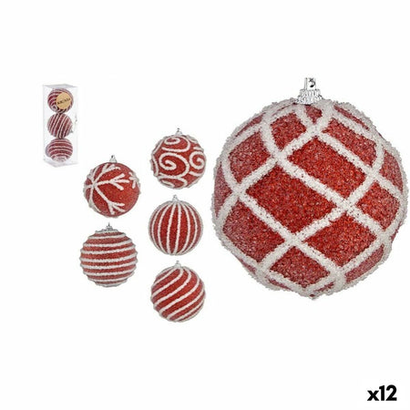 Lot de boules de Noël Blanc Ø 8 cm Rouge PVC (12 Unités) - Sapin Belge