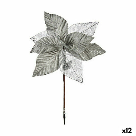Fleur décorative Argenté Plastique 24 x 27,5 x 1,5 cm (12 Unités) - Sapin Belge