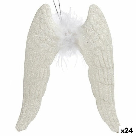 Décorations de Noël Ailes d'ange Blanc Plastique Paillettes 12,5 x 15 x 2,5 cm (24 Unités) - Sapin Belge