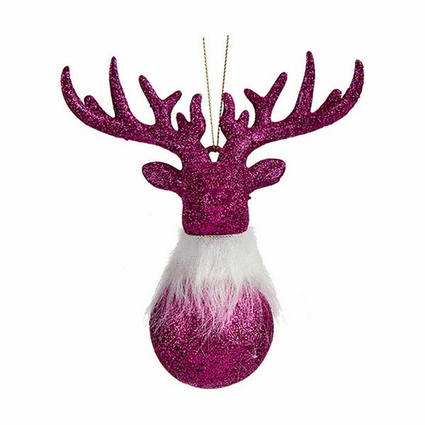 Décorations de Noël Renne Fuchsia Plastique Paillettes 13,5 x 15,5 x 7 cm (24 Unités) - Sapin Belge