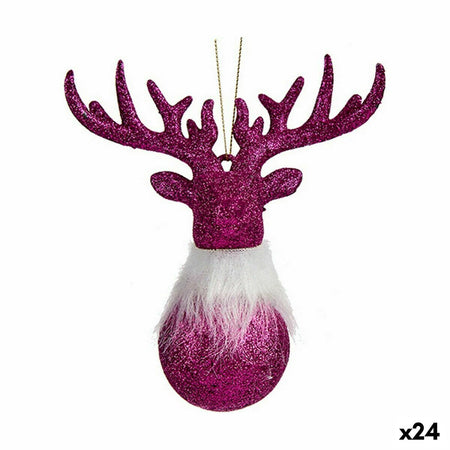 Décorations de Noël Renne Fuchsia Plastique Paillettes 13,5 x 15,5 x 7 cm (24 Unités) - Sapin Belge