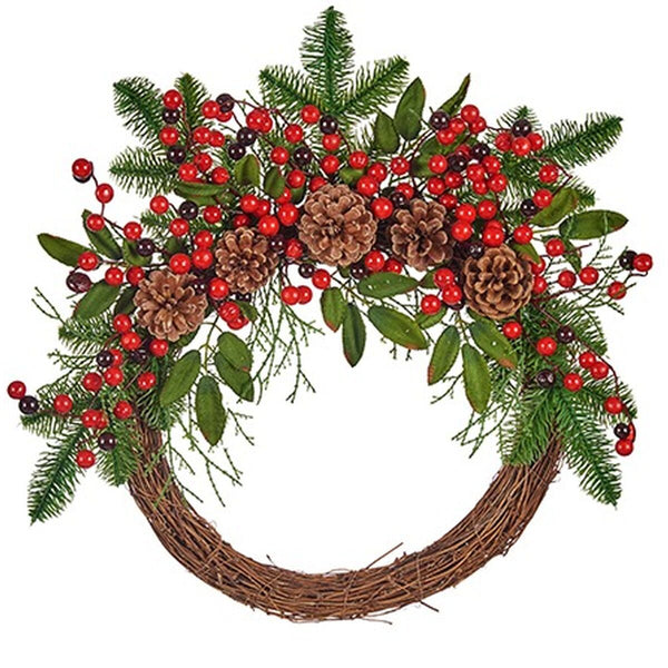 Couronne de Noël Marron Rouge Vert 54 x 11 x 60 cm (4 Unités) - Sapin Belge