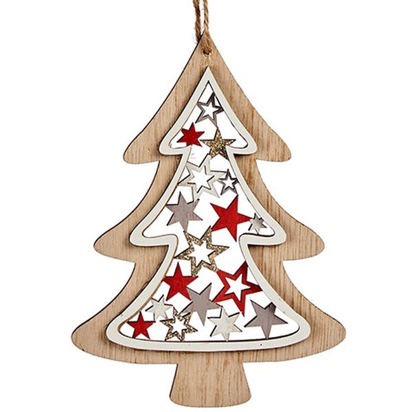 Décorations de Noël Sapin de Noël Blanc Marron Rouge Bois 11 x 0,5 x 25 cm (12 Unités) - Sapin Belge