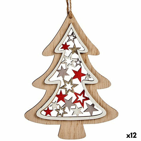 Décorations de Noël Sapin de Noël Blanc Marron Rouge Bois 11 x 0,5 x 25 cm (12 Unités) - Sapin Belge