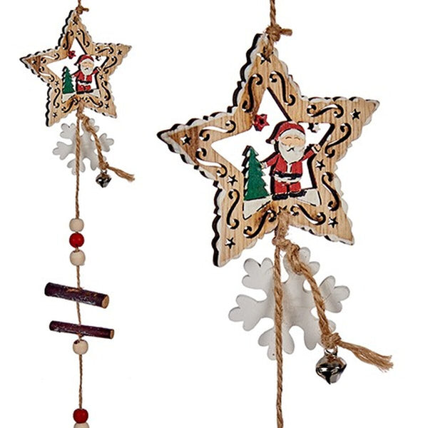 Décorations de Noël Étoile Père Noël Blanc Marron Rouge Vert Bois 8 x 0,5 x 105 cm (12 Unités) - Sapin Belge